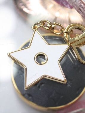 New Dior Gold and White Star keychain or bag charm with box